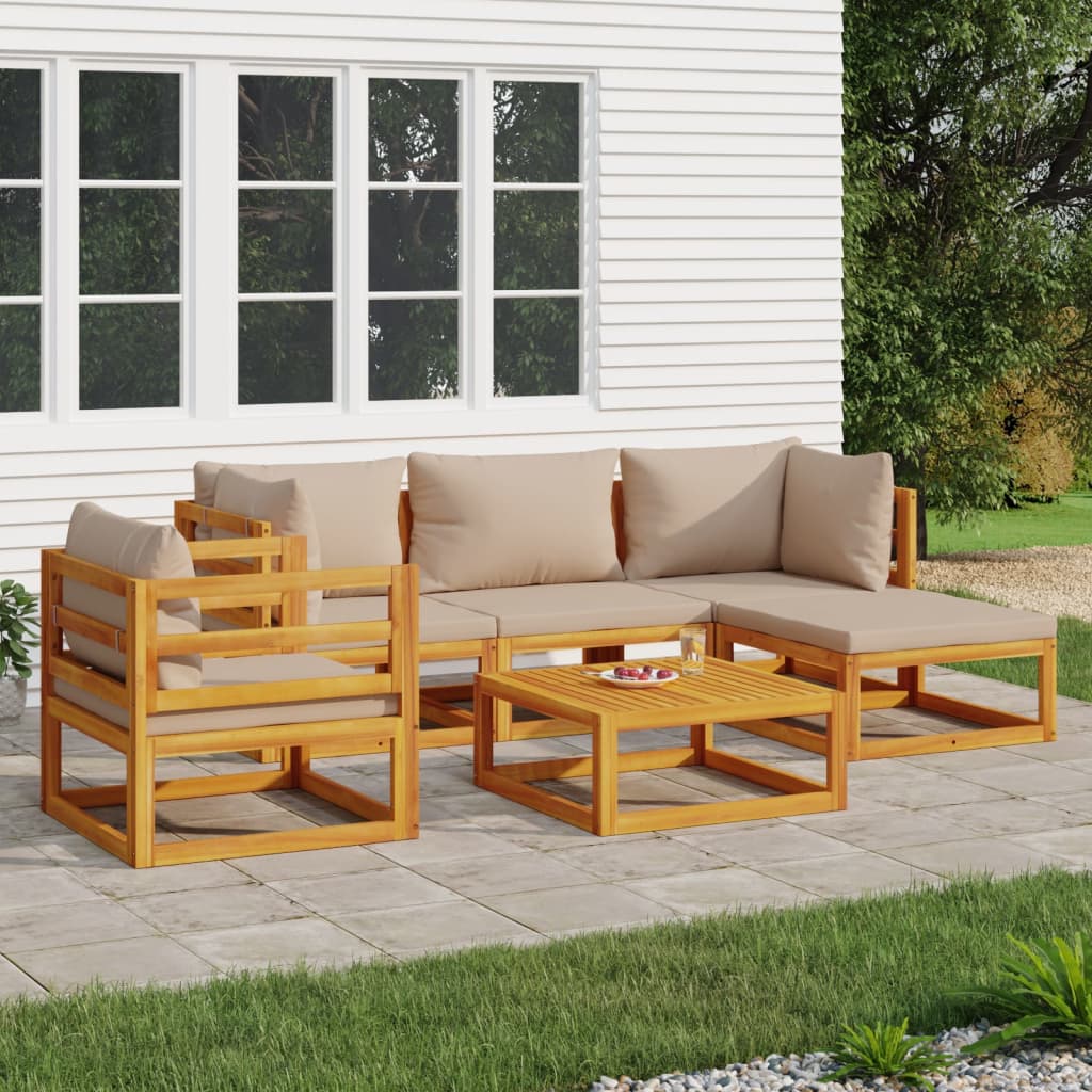 vidaXL 6 Piece Patio Lounge Set with Taupe Cushions Solid Wood - H&A Outlet