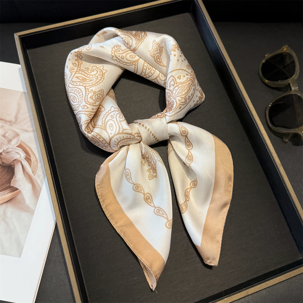 70cm Pink Floral Silk Scarf for Women Simulated Silk Fresh and Elegant Versatile Headwear Clothing Bags and Square Scarf