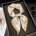 70cm Pink Floral Silk Scarf for Women Simulated Silk Fresh and Elegant Versatile Headwear Clothing Bags and Square Scarf