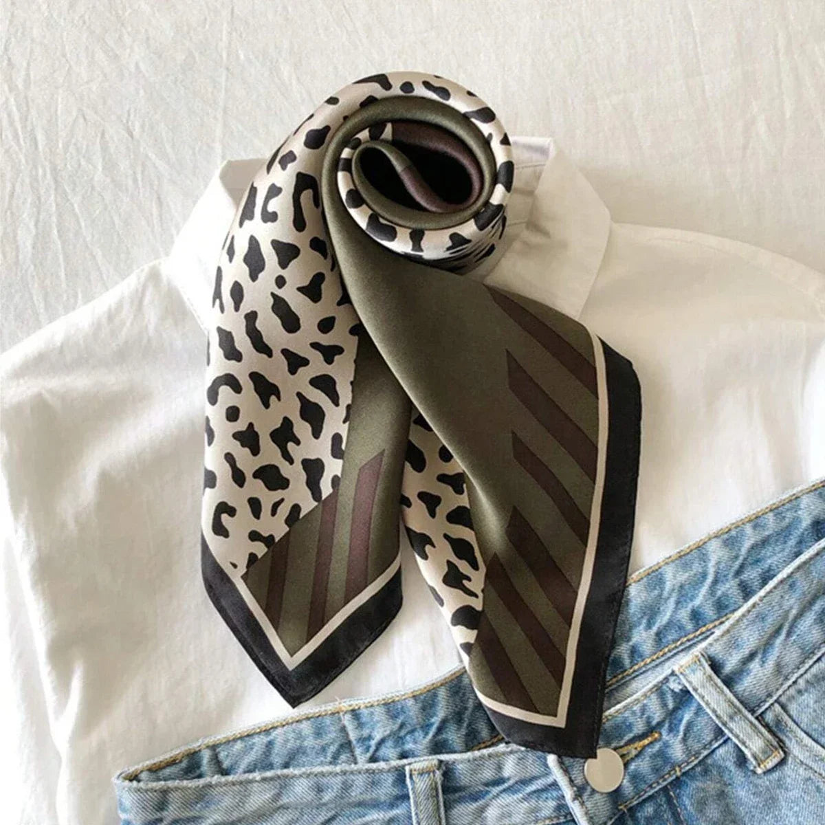 70cm Pink Floral Silk Scarf for Women Simulated Silk Fresh and Elegant Versatile Headwear Clothing Bags and Square Scarf