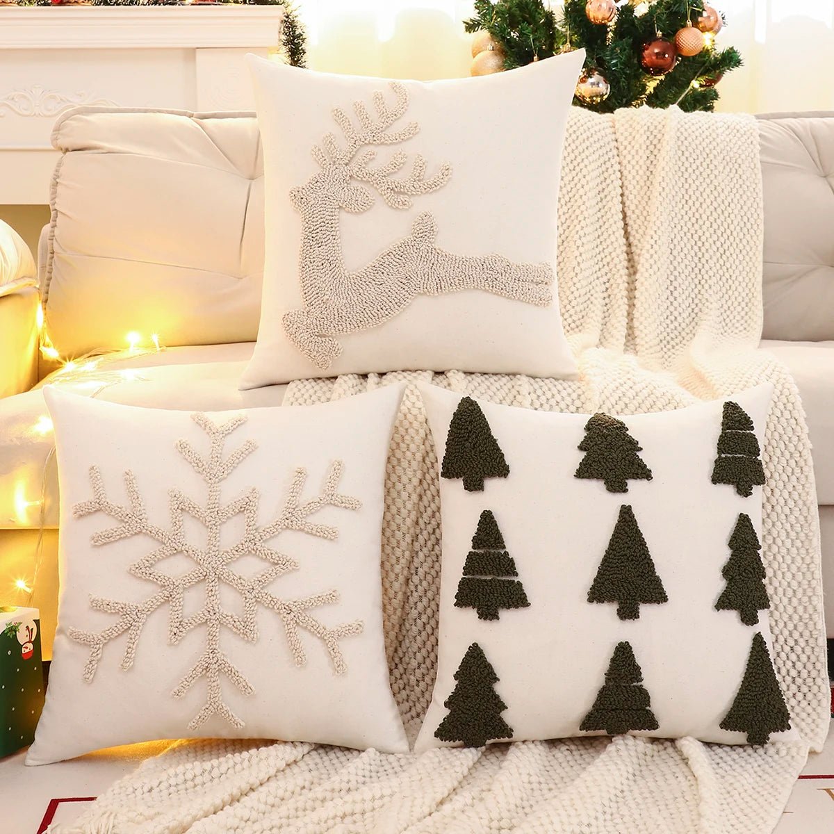 1 PC Christmas Decoration Throw Pillow Cover Embroidery Canvas Tufted - H&A Outlet