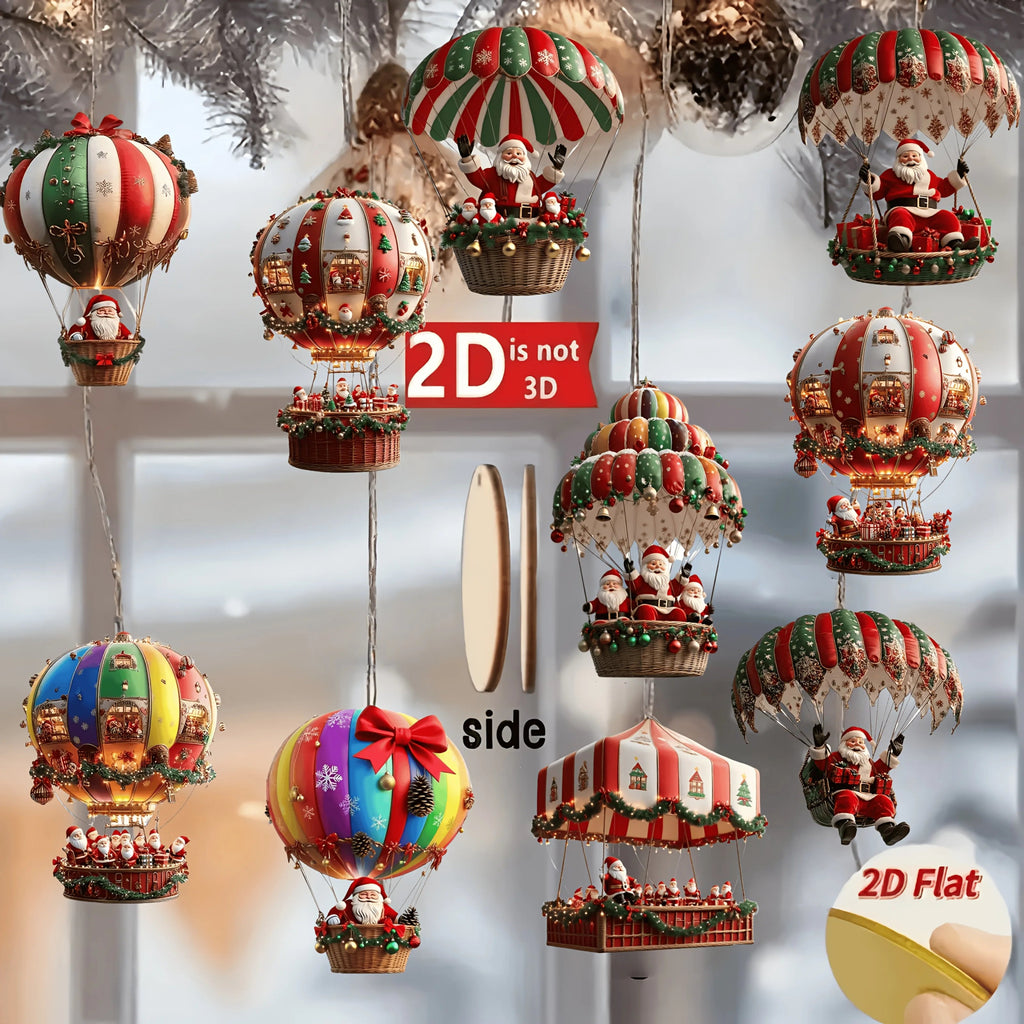 10Pcs Christmas Wooden Hot Air Balloon Santa Claus 2D Flat Wooden - H&A Outlet