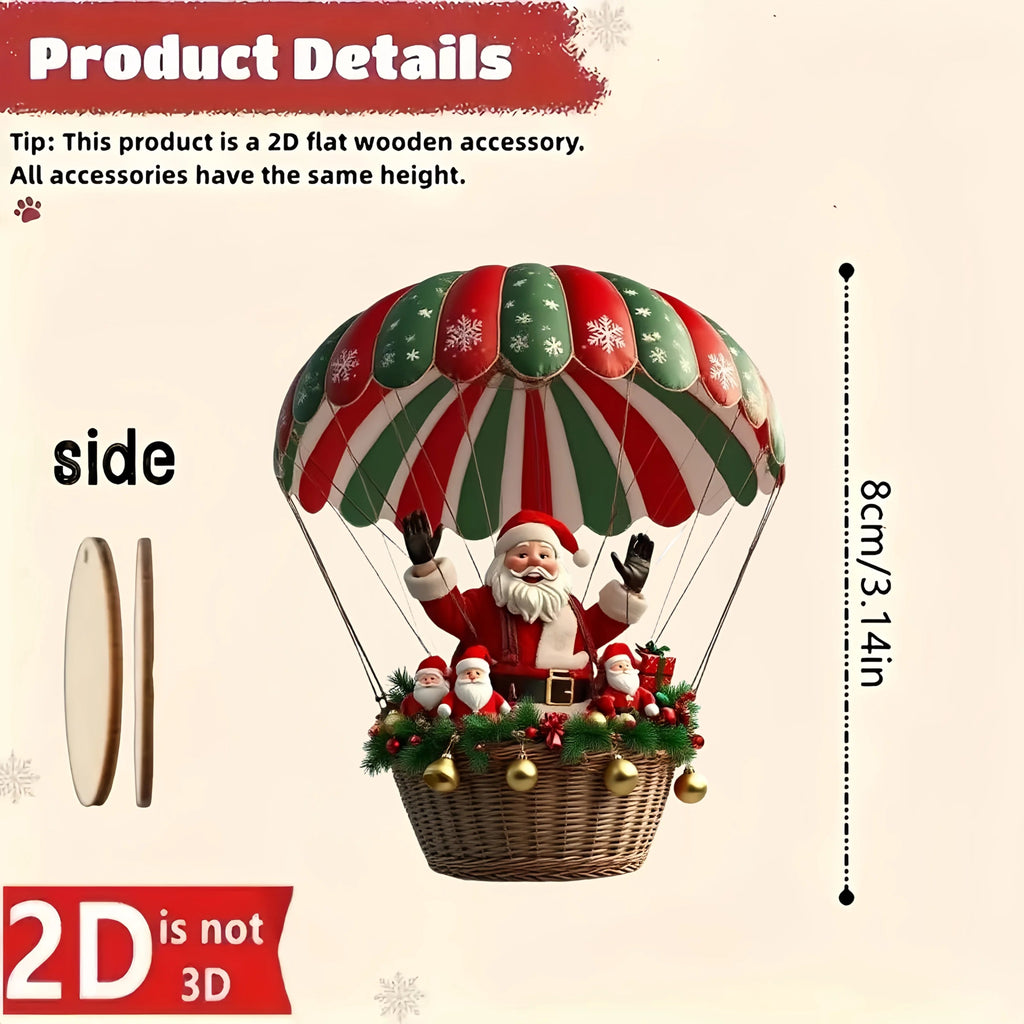 10Pcs Christmas Wooden Hot Air Balloon Santa Claus 2D Flat Wooden - H&A Outlet