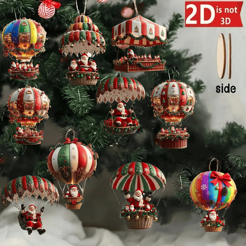 10Pcs Christmas Wooden Hot Air Balloon Santa Claus 2D Flat Wooden - H&A Outlet
