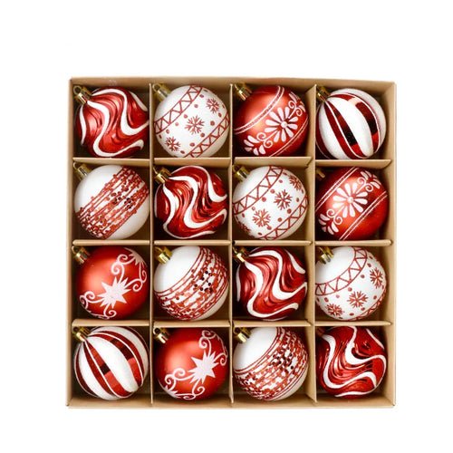 16PCS Christmas Ball Snowflake Stripe Pattern Christmas Tree Ornaments - H&A Outlet