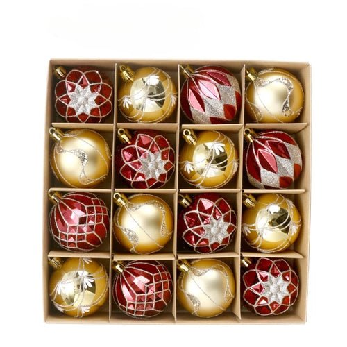 16PCS Christmas Ball Snowflake Stripe Pattern Christmas Tree Ornaments - H&A Outlet