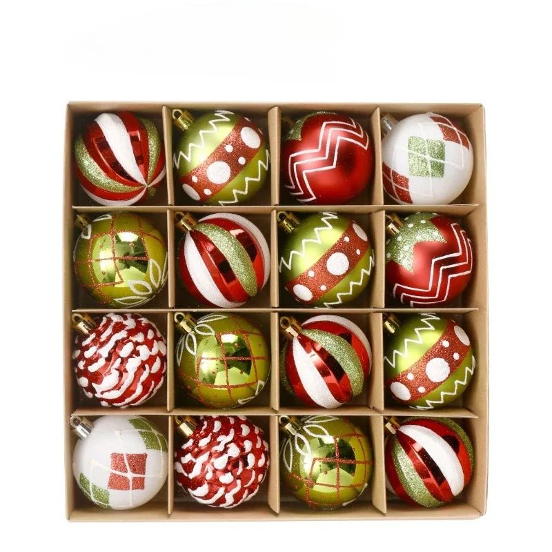 16PCS Christmas Ball Snowflake Stripe Pattern Christmas Tree Ornaments - H&A Outlet