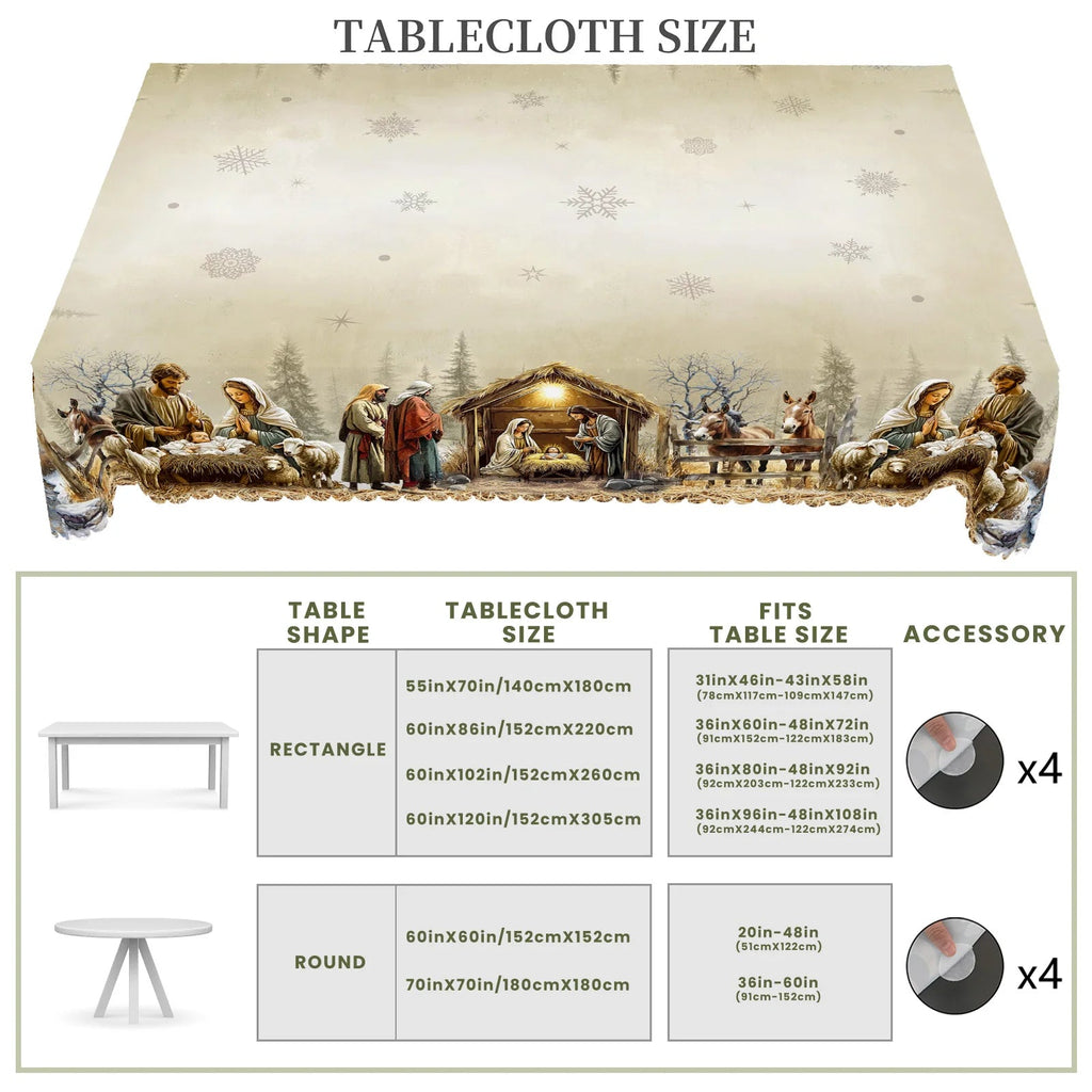 1Pc Christmas Tablecloth with Nativity Scene, Yule Home Party Decor - H&A Outlet