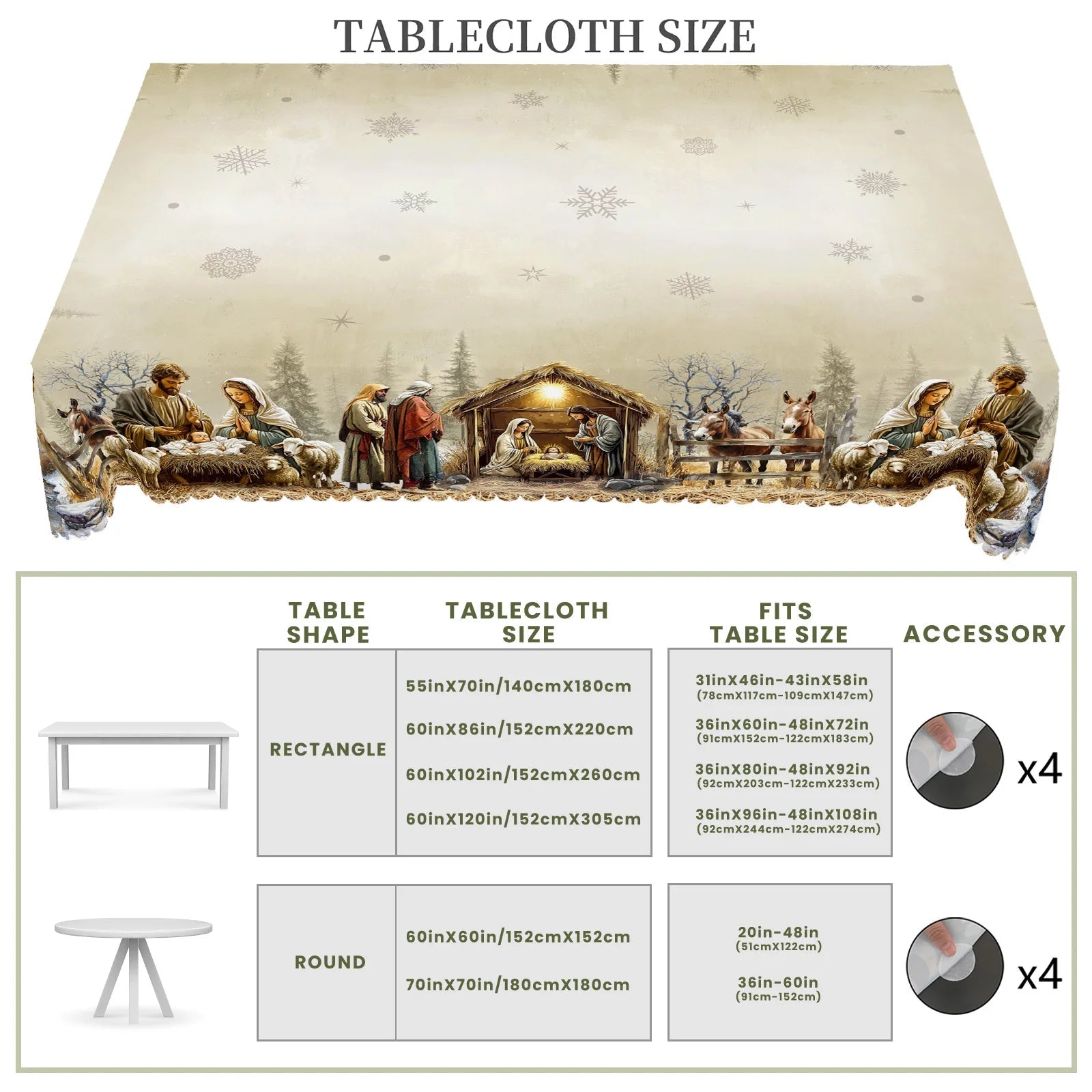 1Pc Christmas Tablecloth with Nativity Scene, Yule Home Party Decor - H&A Outlet