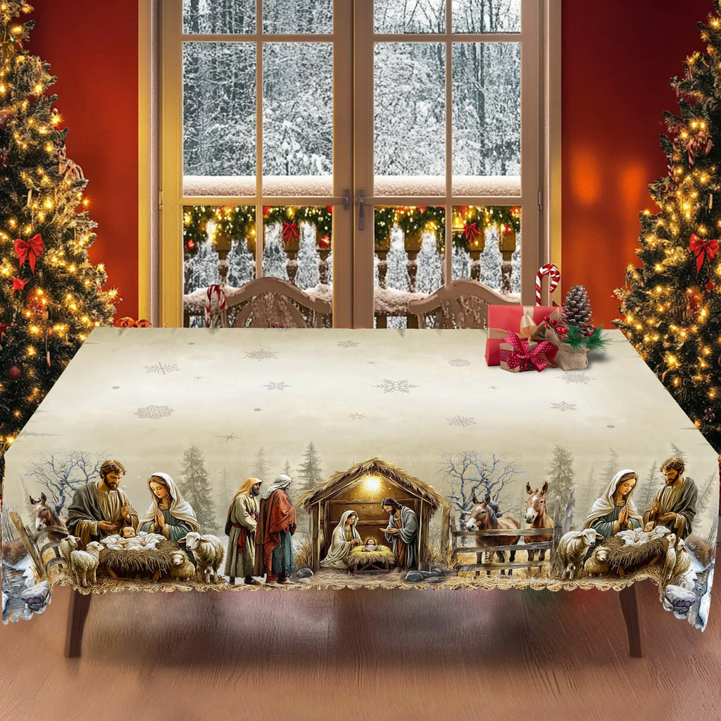 1Pc Christmas Tablecloth with Nativity Scene, Yule Home Party Decor - H&A Outlet