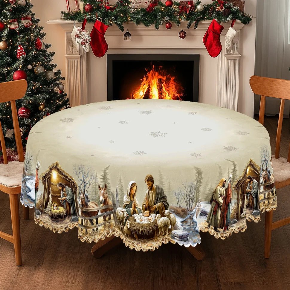 1Pc Christmas Tablecloth with Nativity Scene, Yule Home Party Decor - H&A Outlet