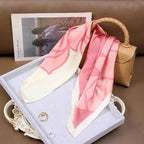 1pcs 70cm Pink Floral Silk Scarf for Women Simulated Silk Fresh and Elegant Versatile Headwear Clothing Bags and Square Scarf - H&A Outlet