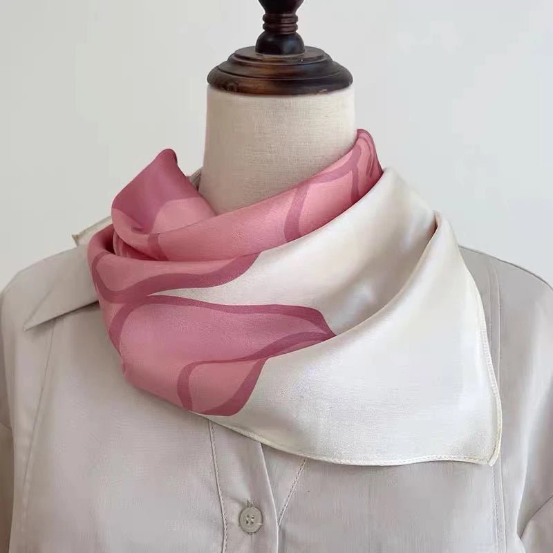 1pcs 70cm Pink Floral Silk Scarf for Women Simulated Silk Fresh and Elegant Versatile Headwear Clothing Bags and Square Scarf - H&A Outlet
