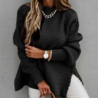 2024 New Loose Split Knitted Long Sleeve Thick Sweater Half High Neck - H&A Outlet