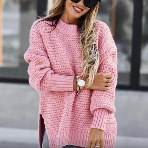 2024 New Loose Split Knitted Long Sleeve Thick Sweater Half High Neck - H&A Outlet