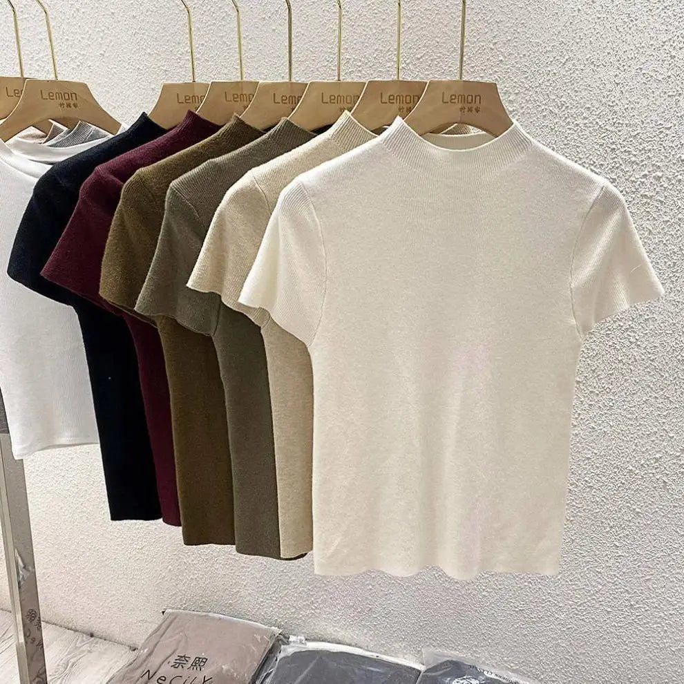 2025 Pullover Sweater Basic Layering Piece Thin Pullover Women Female Knitted Sweater Slim Short Sleeve Bodycon Sweater - H&A Outlet