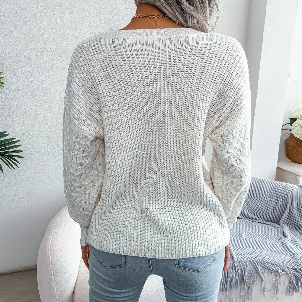 2025 Women's Clothing Sweaters Autumn Winter Casual Lantern Sleeve Long - Sleeved Knitted Sweater Pullovers - H&A Outlet