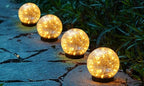 2Pcs Solar Lights Outdoor Garden Decor Cracked Glass Ball Warm Lights - H&A Outlet