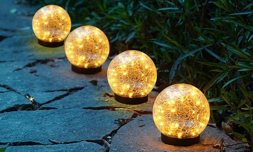 2Pcs Solar Lights Outdoor Garden Decor Cracked Glass Ball Warm Lights - H&A Outlet