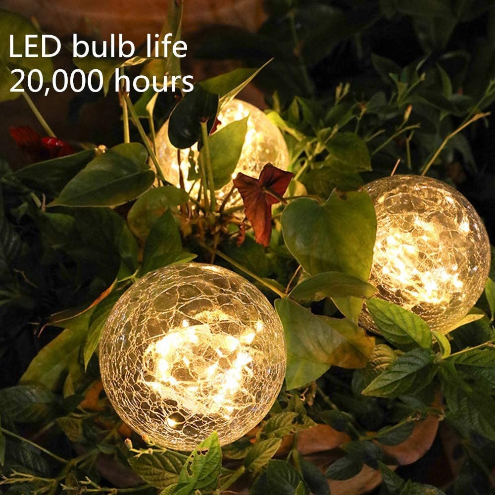 2Pcs Solar Lights Outdoor Garden Decor Cracked Glass Ball Warm Lights - H&A Outlet