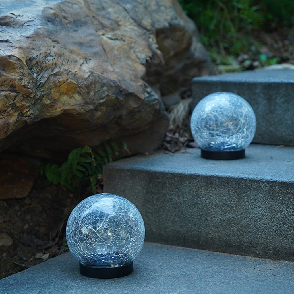 2Pcs Solar Lights Outdoor Garden Decor Cracked Glass Ball Warm Lights - H&A Outlet