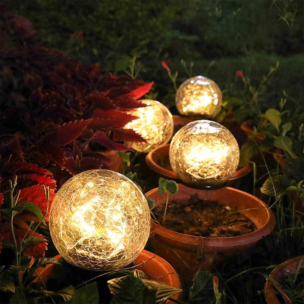 2Pcs Solar Lights Outdoor Garden Decor Cracked Glass Ball Warm Lights - H&A Outlet