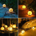 2Pcs Solar Lights Outdoor Garden Decor Cracked Glass Ball Warm Lights - H&A Outlet
