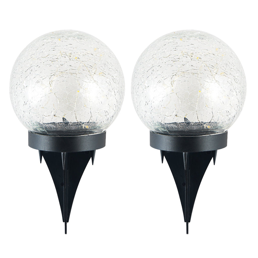 2Pcs Solar Lights Outdoor Garden Decor Cracked Glass Ball Warm Lights - H&A Outlet
