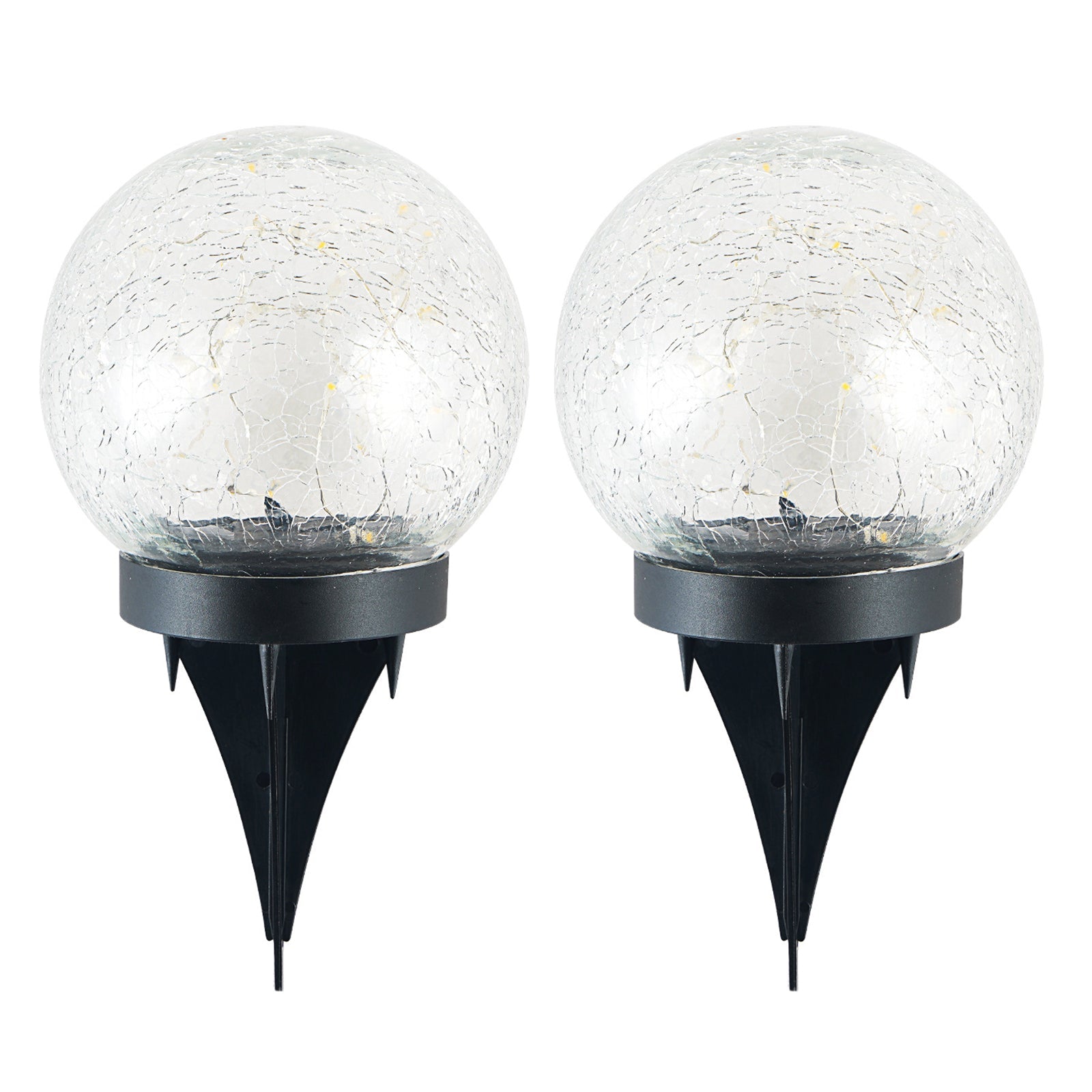 2Pcs Solar Lights Outdoor Garden Decor Cracked Glass Ball Warm Lights - H&A Outlet