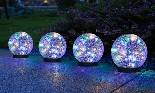 2Pcs Solar Lights Outdoor Garden Decor Cracked Glass Ball Warm Lights - H&A Outlet