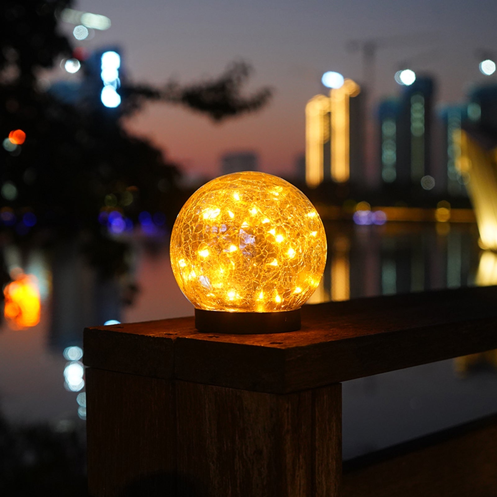 2Pcs Solar Lights Outdoor Garden Decor Cracked Glass Ball Warm Lights - H&A Outlet