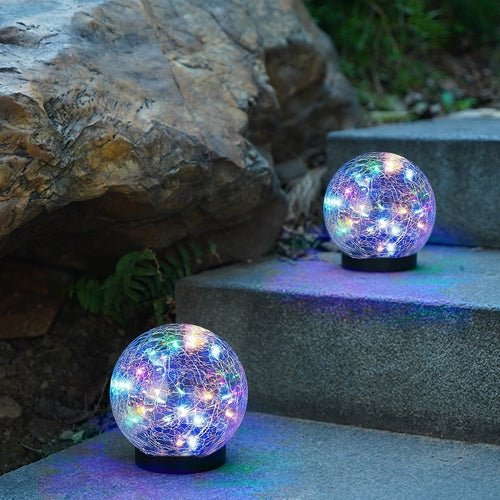 2Pcs Solar Lights Outdoor Garden Decor Cracked Glass Ball Warm Lights - H&A Outlet