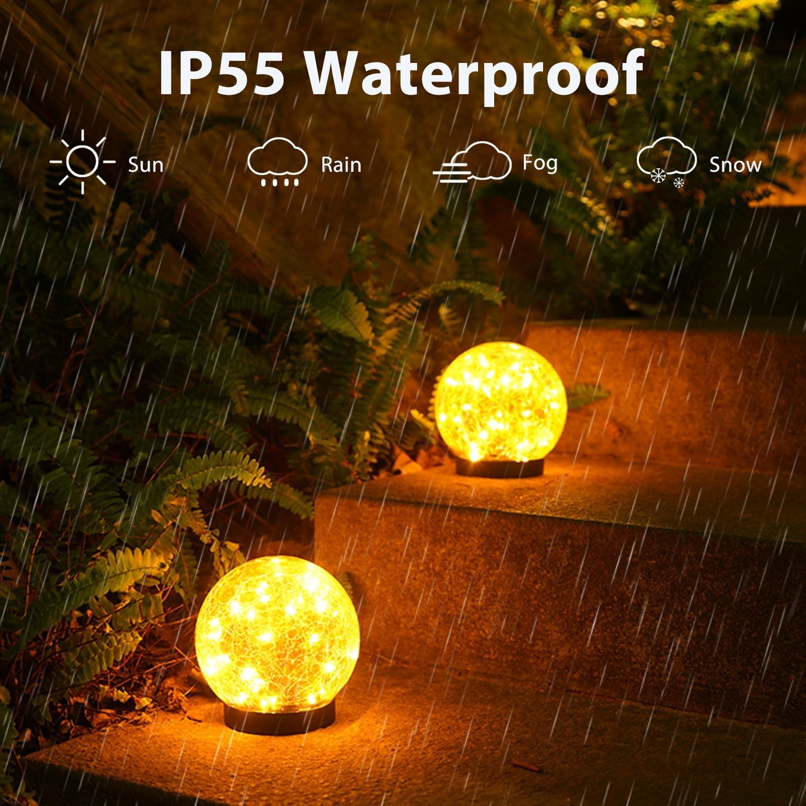 2Pcs Solar Lights Outdoor Garden Decor Cracked Glass Ball Warm Lights - H&A Outlet