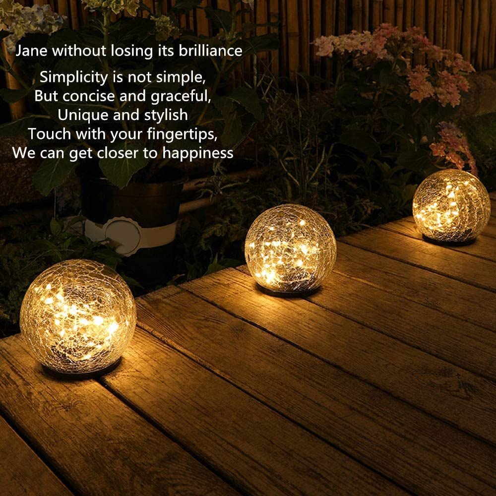 2Pcs Solar Lights Outdoor Garden Decor Cracked Glass Ball Warm Lights - H&A Outlet