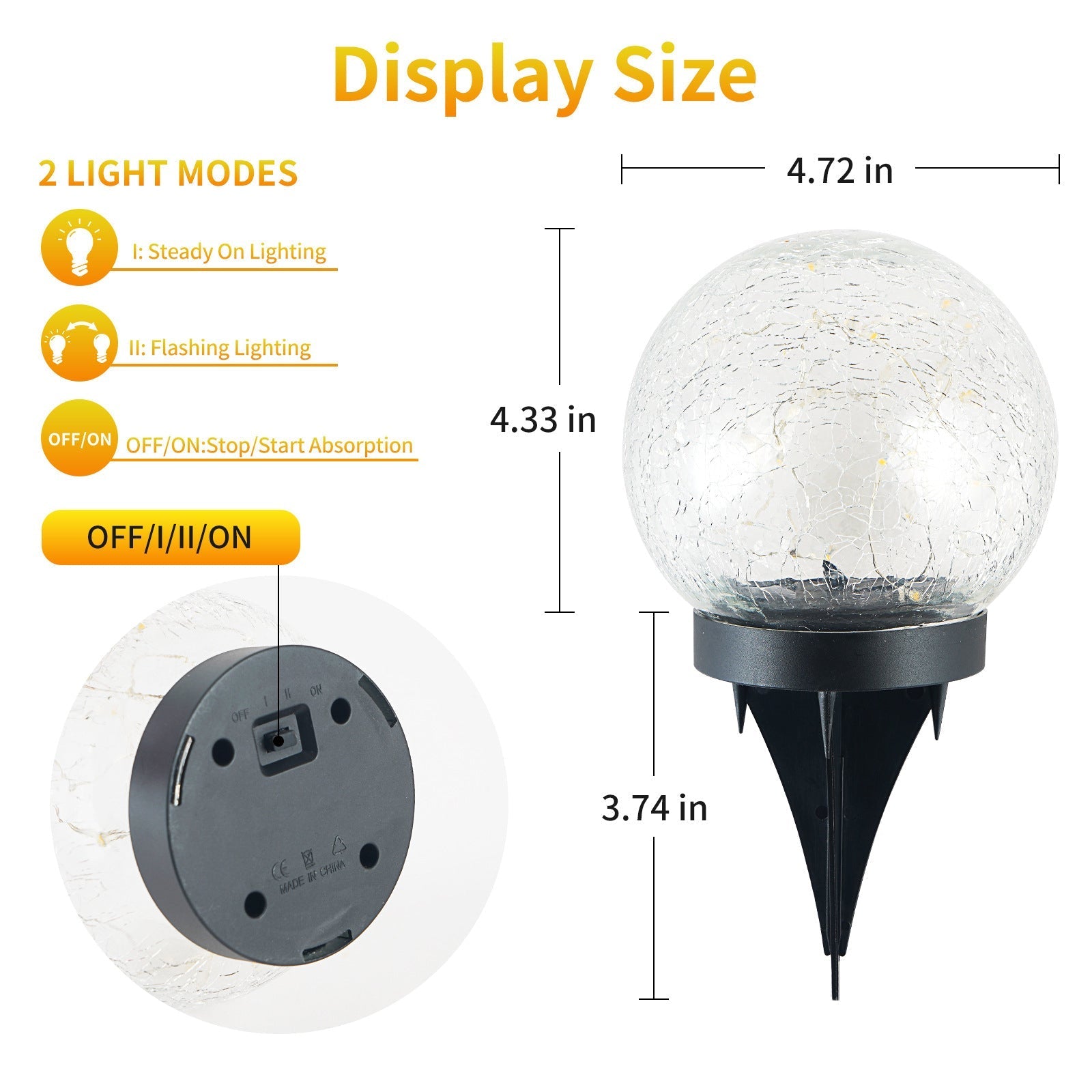 2Pcs Solar Lights Outdoor Garden Decor Cracked Glass Ball Warm Lights - H&A Outlet