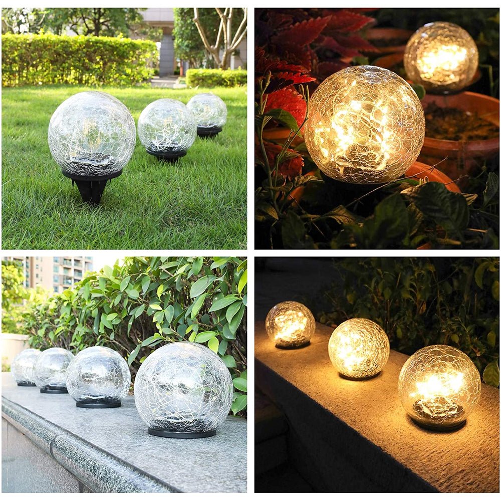 2Pcs Solar Lights Outdoor Garden Decor Cracked Glass Ball Warm Lights - H&A Outlet