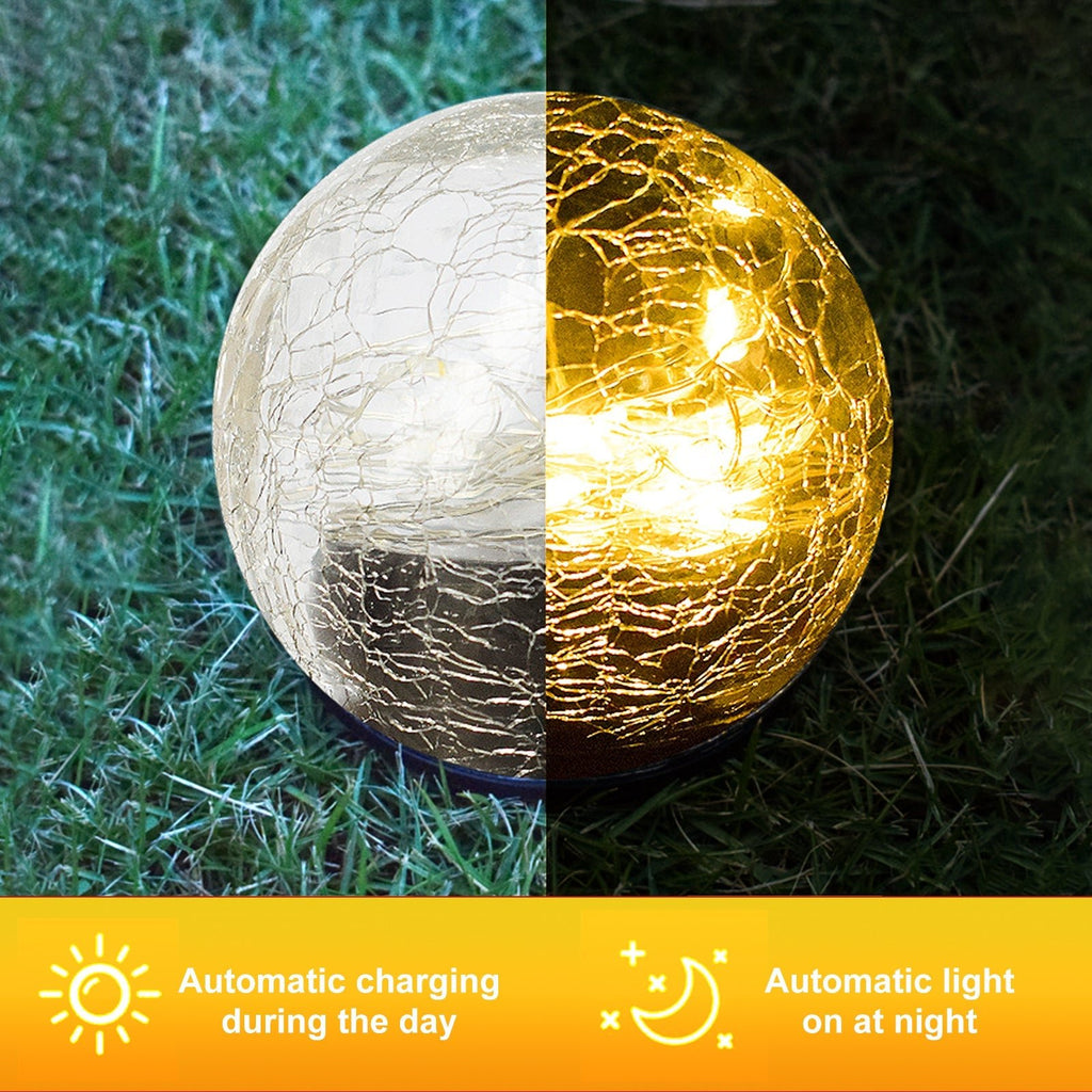 2Pcs Solar Lights Outdoor Garden Decor Cracked Glass Ball Warm Lights - H&A Outlet