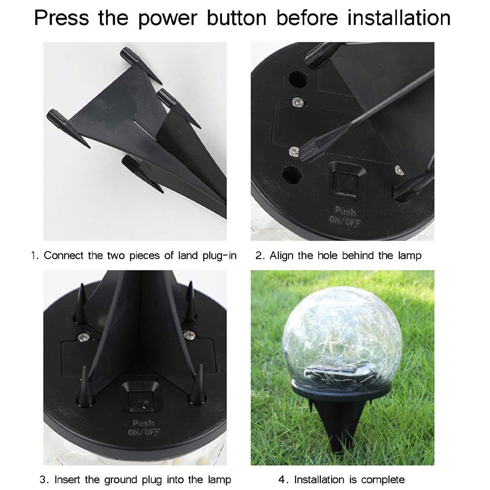 2Pcs Solar Lights Outdoor Garden Decor Cracked Glass Ball Warm Lights - H&A Outlet