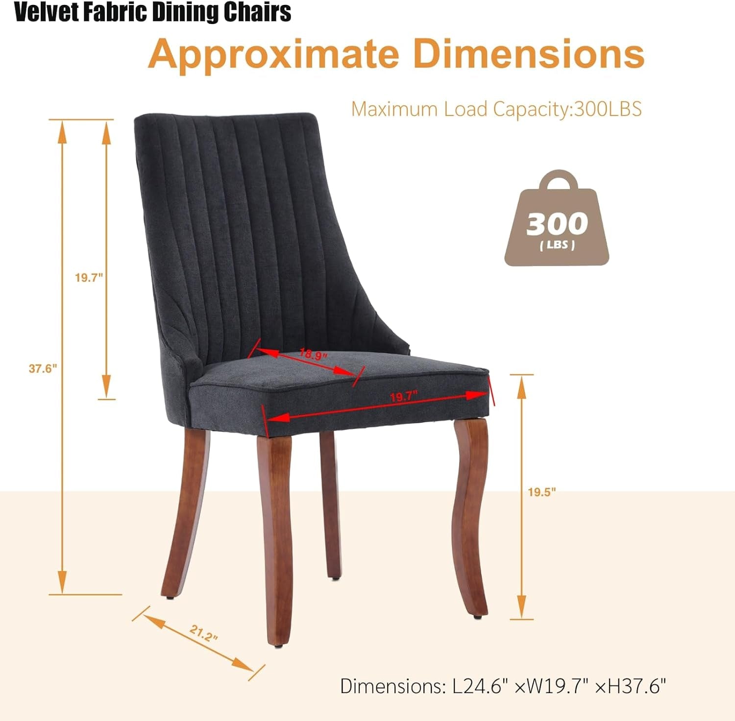Velvet Dining Chairs Set of 4,Comfy Fabric Upholstered Accent Chairs for Kitchen Living Room,Channel Tufted Dining Room Chairs with Curved Solid Wood Legs(Black)