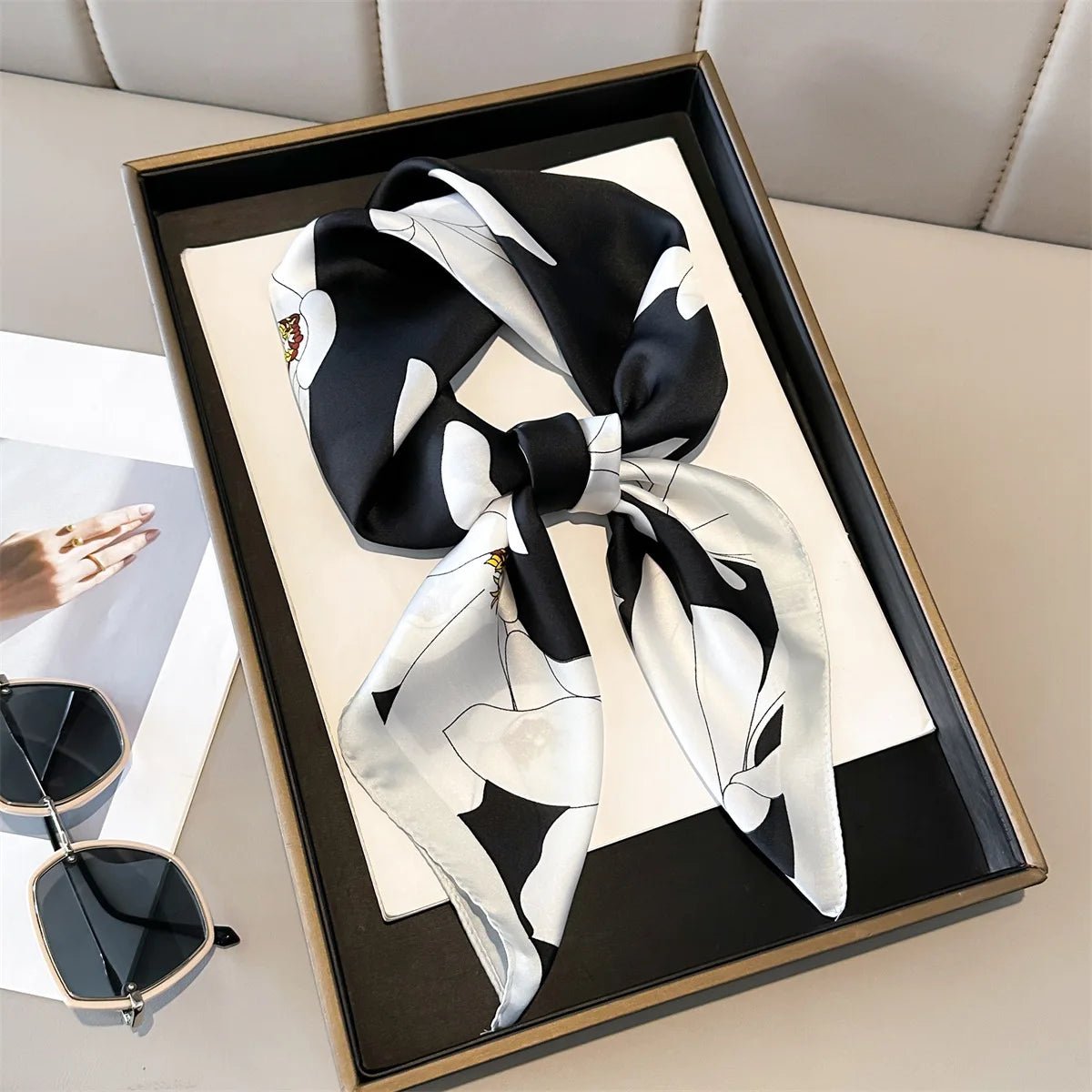 70cm Pink Floral Silk Scarf for Women Simulated Silk Fresh and Elegant Versatile Headwear Clothing Bags and Square Scarf - H&A Outlet