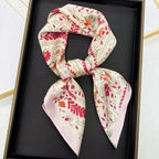 70cm Pink Floral Silk Scarf for Women Simulated Silk Fresh and Elegant Versatile Headwear Clothing Bags and Square Scarf - H&A Outlet