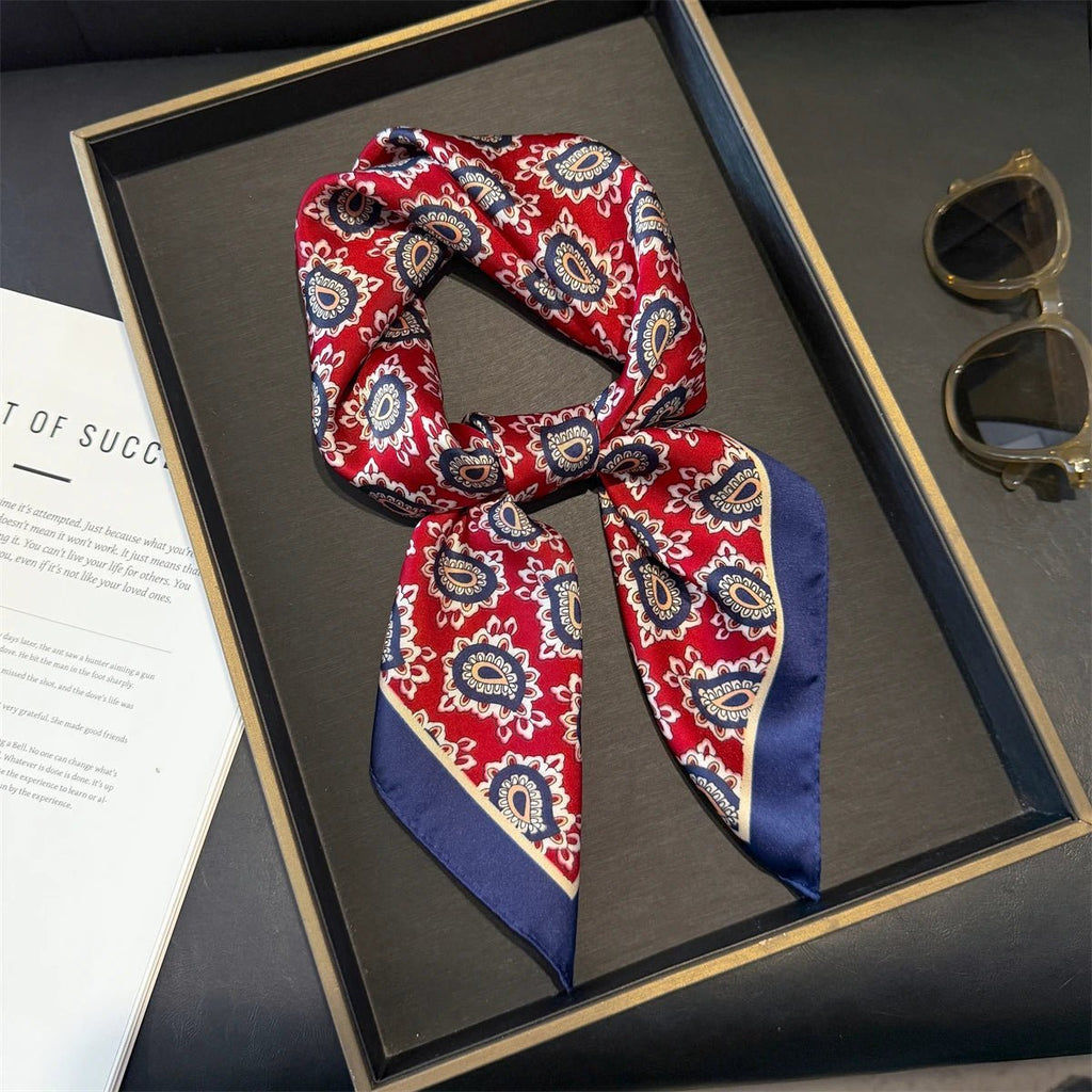 70cm Pink Floral Silk Scarf for Women Simulated Silk Fresh and Elegant Versatile Headwear Clothing Bags and Square Scarf - H&A Outlet