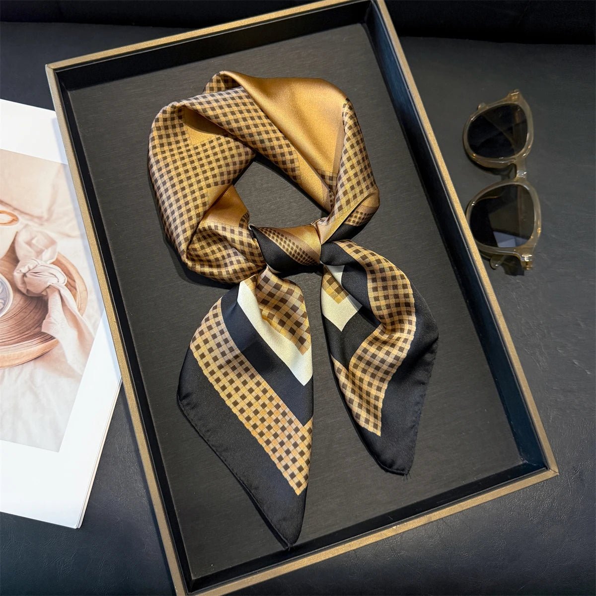 70cm Pink Floral Silk Scarf for Women Simulated Silk Fresh and Elegant Versatile Headwear Clothing Bags and Square Scarf - H&A Outlet