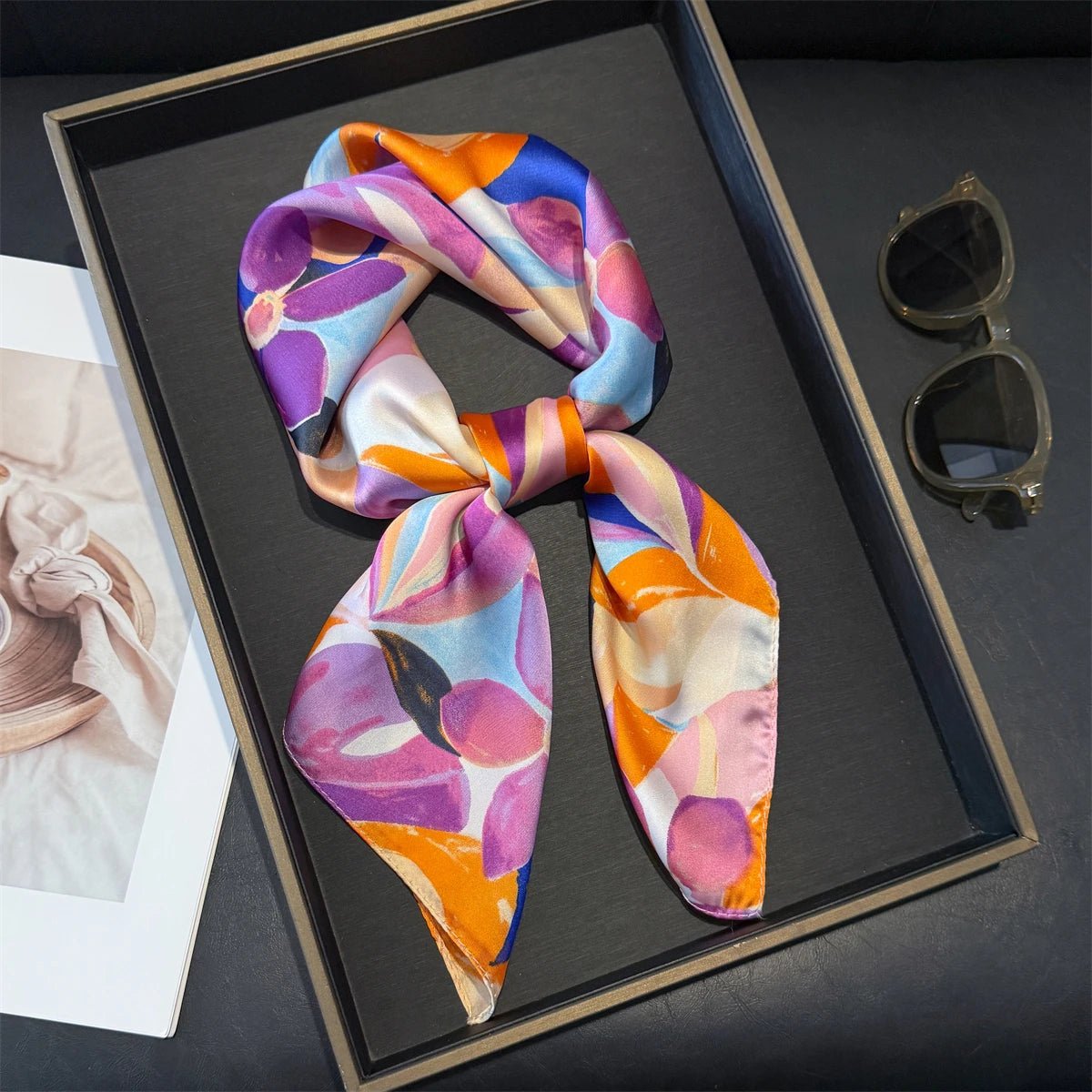 70cm Pink Floral Silk Scarf for Women Simulated Silk Fresh and Elegant Versatile Headwear Clothing Bags and Square Scarf - H&A Outlet