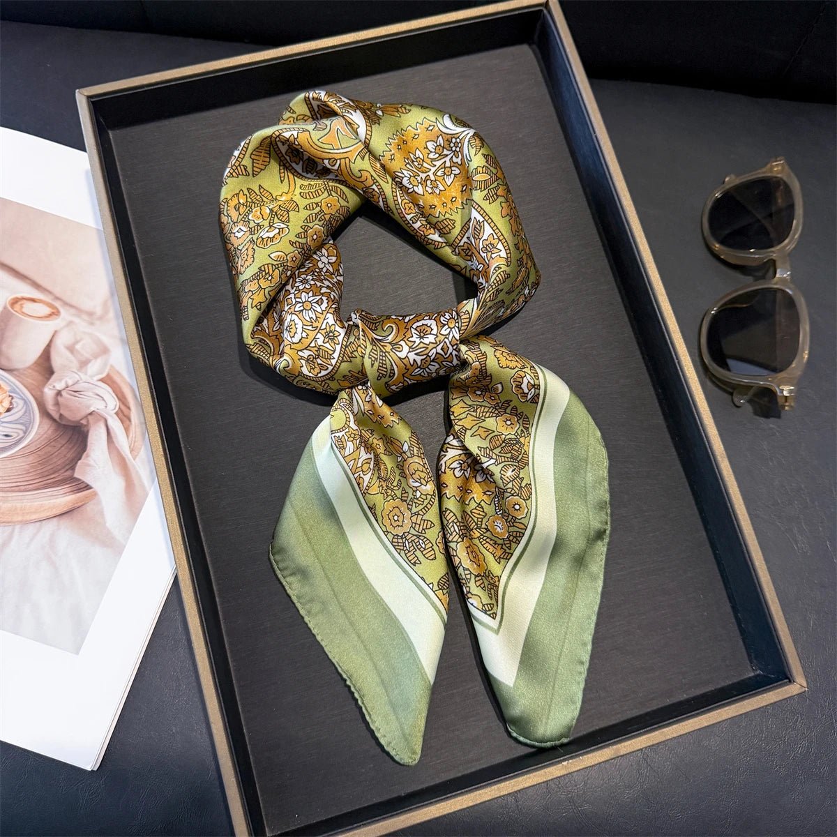 70cm Pink Floral Silk Scarf for Women Simulated Silk Fresh and Elegant Versatile Headwear Clothing Bags and Square Scarf - H&A Outlet