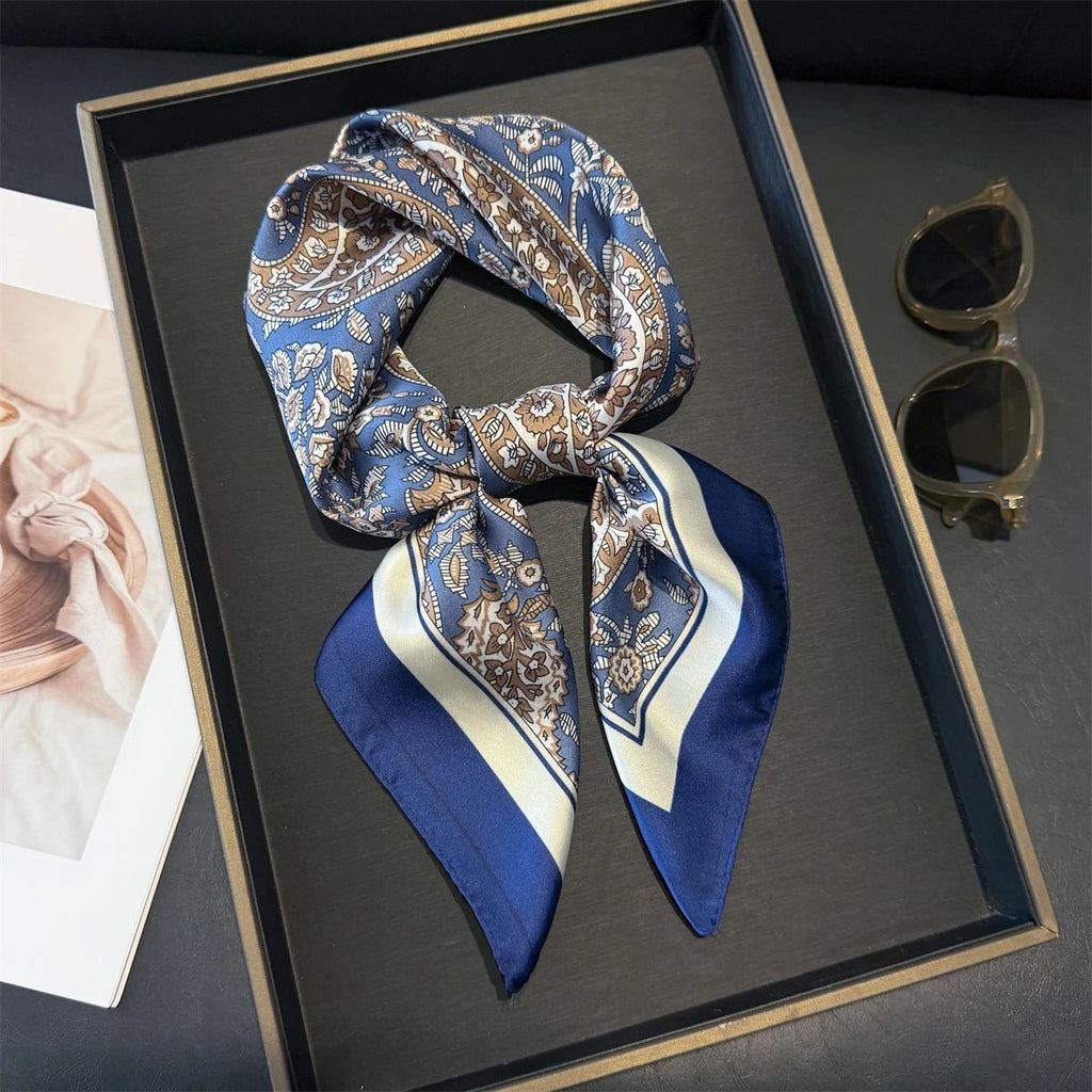 70cm Pink Floral Silk Scarf for Women Simulated Silk Fresh and Elegant Versatile Headwear Clothing Bags and Square Scarf - H&A Outlet