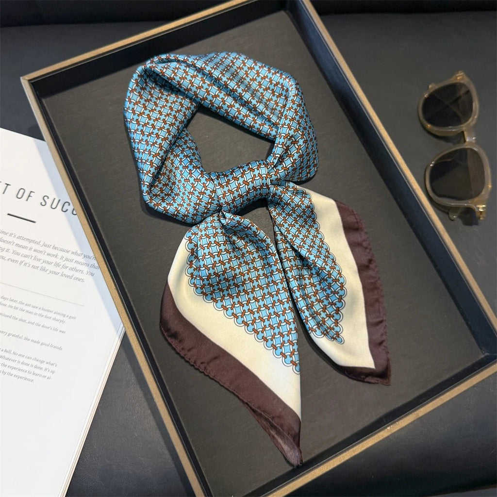 70cm Pink Floral Silk Scarf for Women Simulated Silk Fresh and Elegant Versatile Headwear Clothing Bags and Square Scarf - H&A Outlet