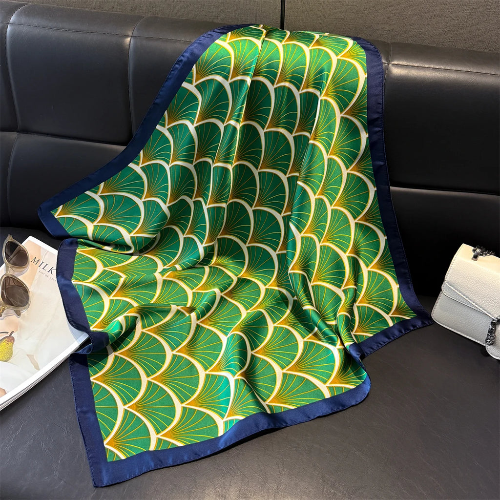 70cm Pink Floral Silk Scarf for Women Simulated Silk Fresh and Elegant Versatile Headwear Clothing Bags and Square Scarf