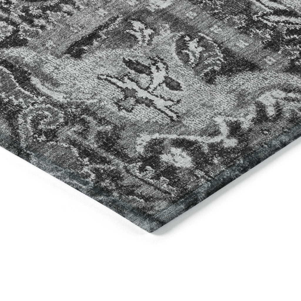 8' Gray And Ash Gray Round Damask Washable Indoor Outdoor Area Rug - H&A Outlet