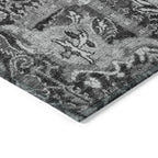 8' Gray And Ash Gray Round Damask Washable Indoor Outdoor Area Rug - H&A Outlet